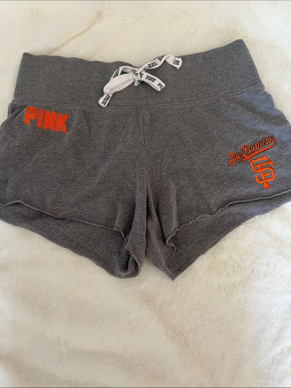 PINK Victoria's Secret Gray Athletic Lounge Shorts with Orange Embroidery